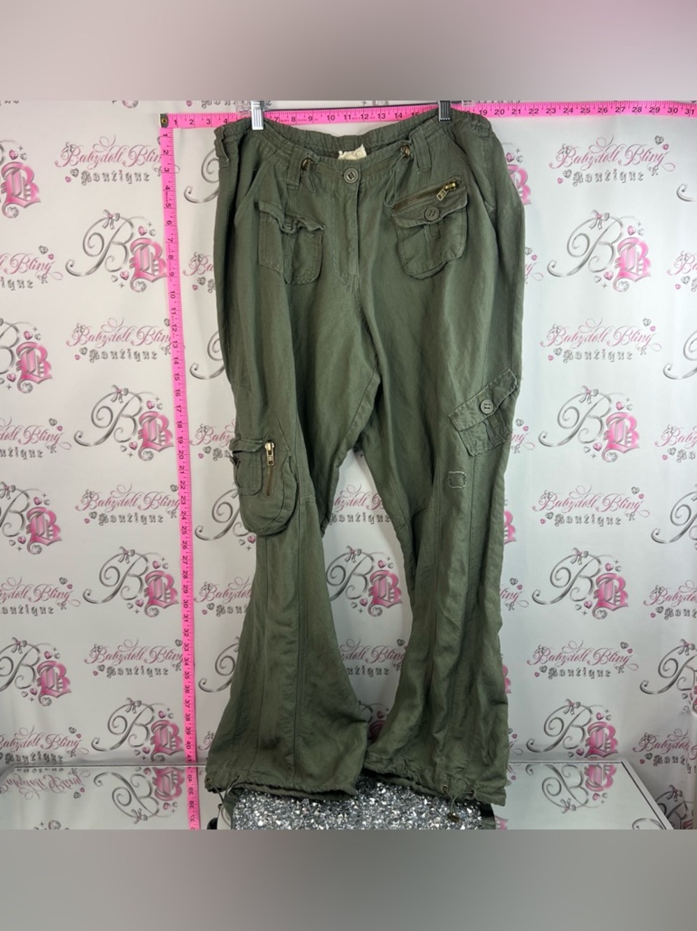 MXM cargo pants military green pockets Olive Green Boot-Cut Cargo Pants